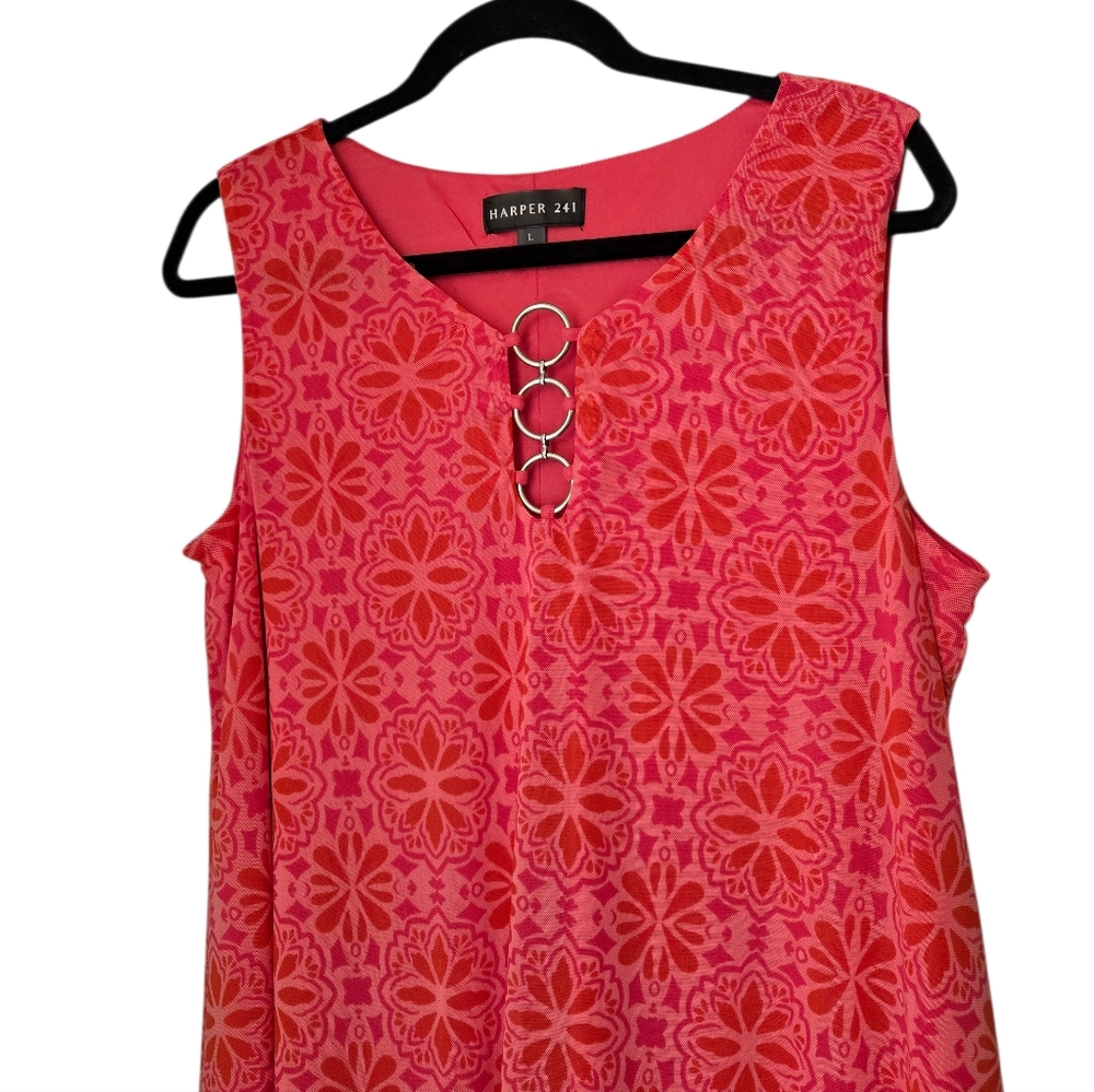 Harper 241 Floral Pattern Mini Dress with Decorative Buttons - Picture 5 of 10